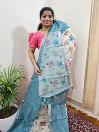 Soft Semi Tussar Zari Weaving  Border - Blue