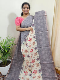 Soft Semi Tussar Zari Weaving  Border - Grey