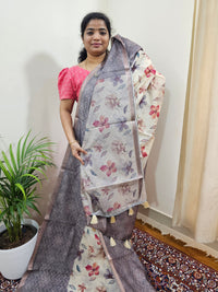 Soft Semi Tussar Zari Weaving  Border - Grey