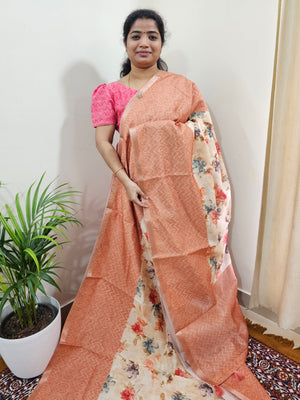 Soft Semi Tussar Zari Weaving  Border - Brown