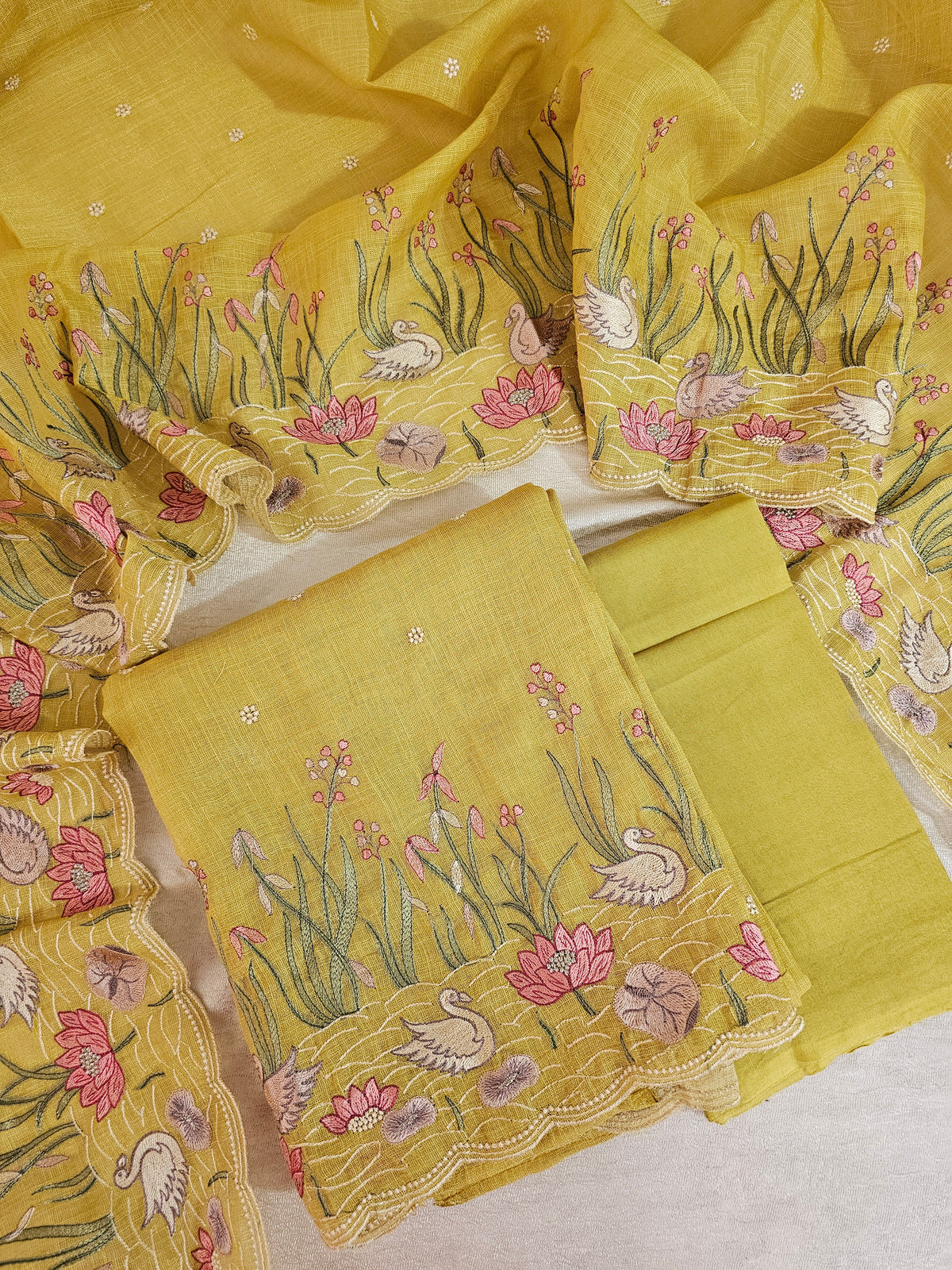 Linen Tissue Unstitched Salwar Suit  -  Yellow