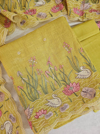 Linen Tissue Unstitched Salwar Suit  -  Yellow