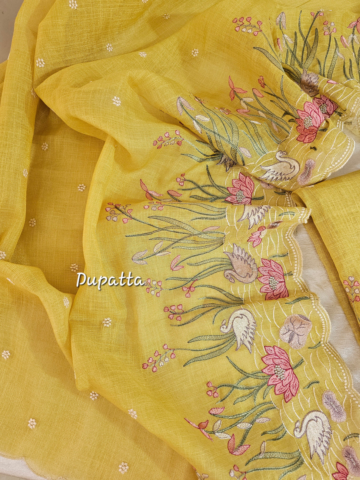 Linen Tissue Unstitched Salwar Suit  -  Yellow
