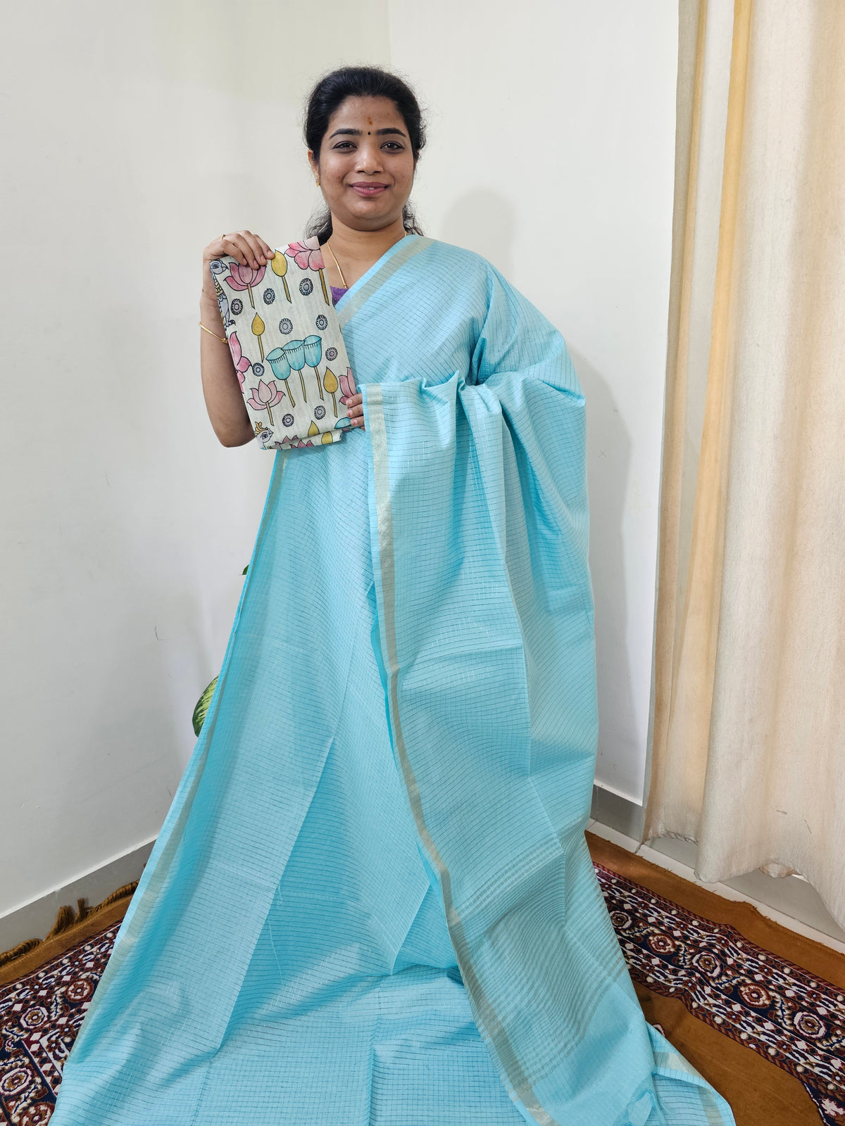 Pastel Bhagalpuri with Matching Blouse - Blue
