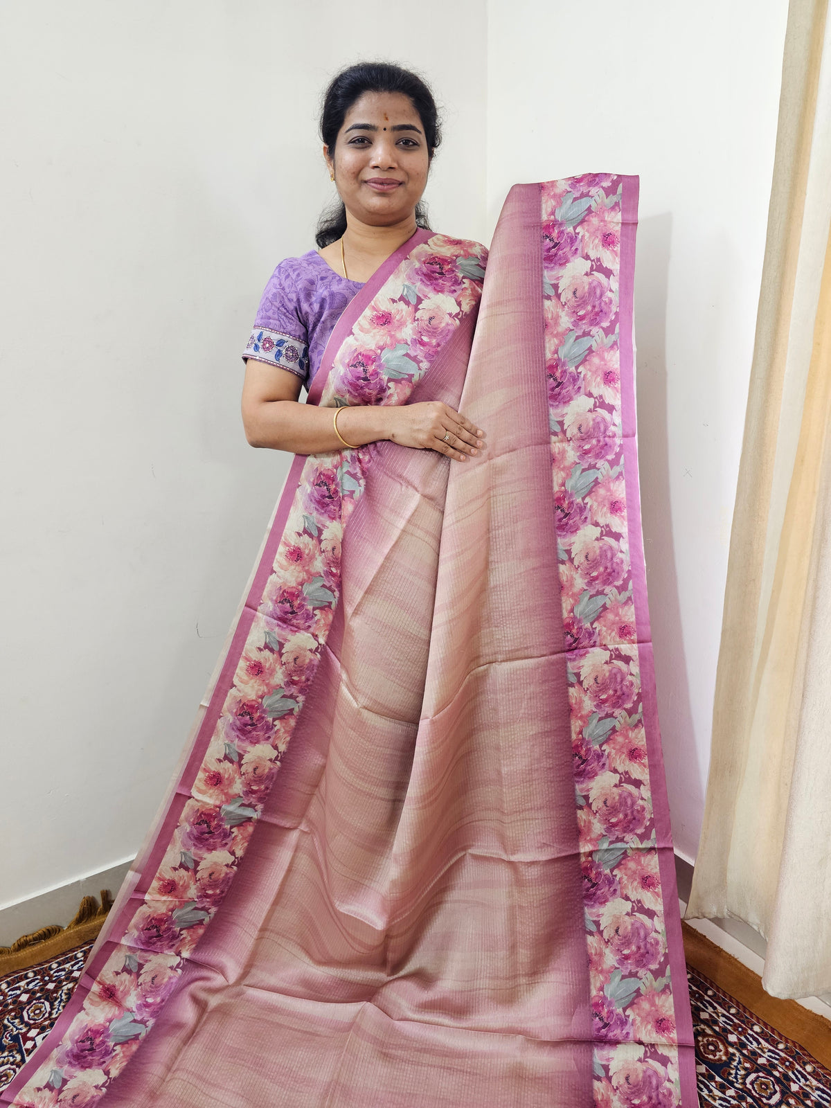 Designer Soft Santin with Digital Prints - Pink
