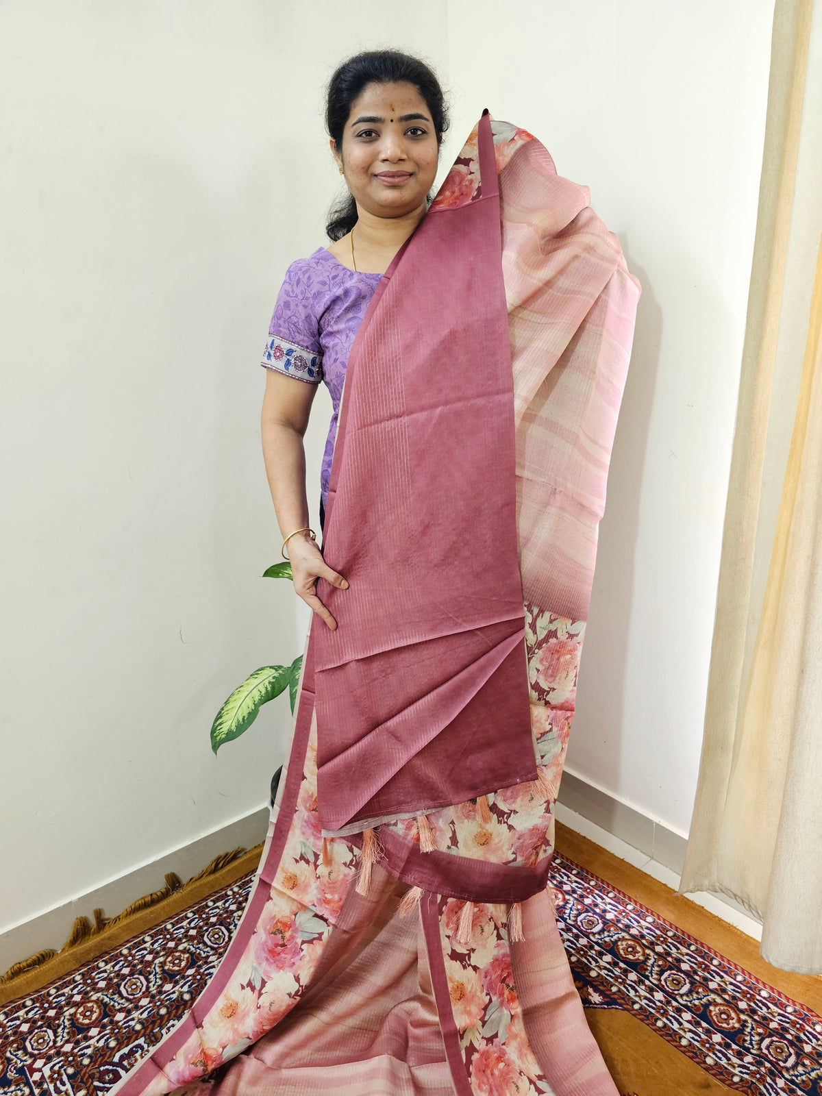 Designer Soft Santin with Digital Prints - Onion Pink