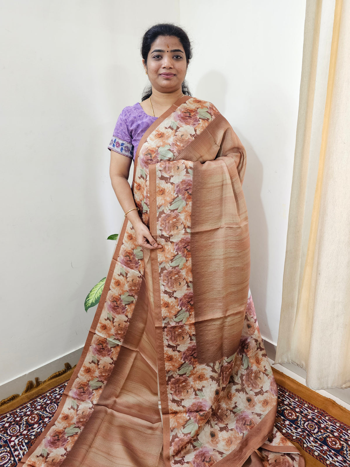 Designer Soft Santin with Digital Prints - Brown