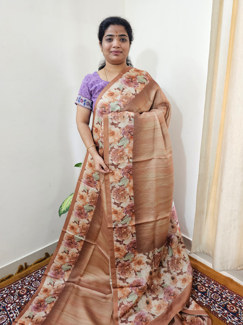 Designer Soft Santin with Digital Prints - Brown
