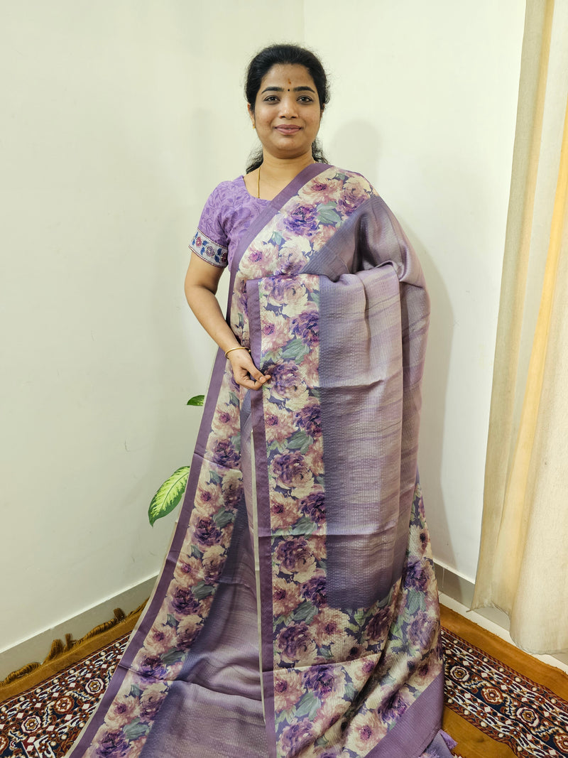 Designer Soft Santin with Digital Prints - Lavender