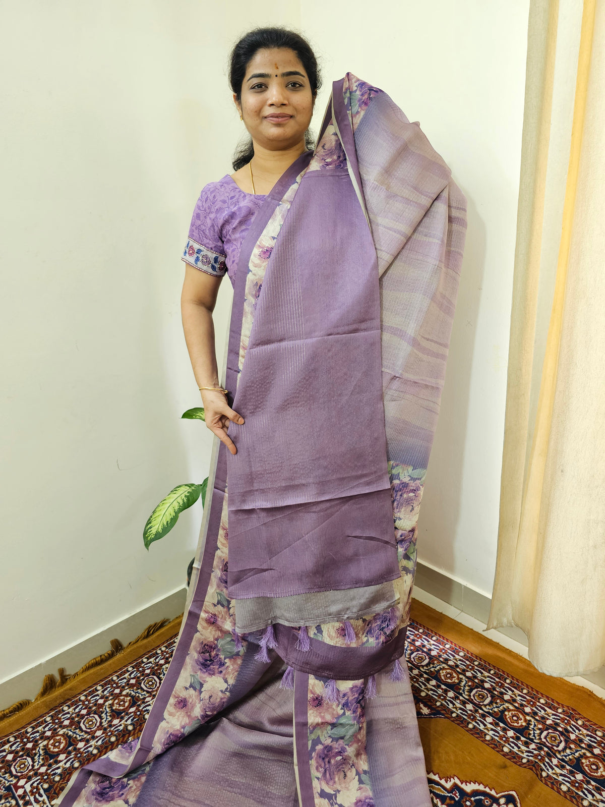Designer Soft Santin with Digital Prints - Lavender