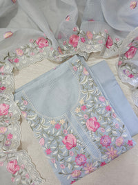 Semi Tussar Kota with Heavy Work Unstitched Salwar - Grey