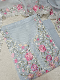 Semi Tussar Kota with Heavy Work Unstitched Salwar - Grey