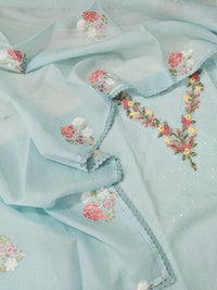 Semi Tussar Kota with Heavy HandWork  Unstitched Salwar - Pastel Blue