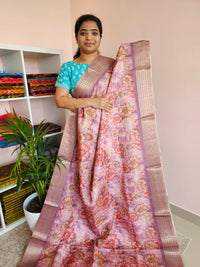 Semi Tussar with Classy Borders  - Pink