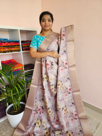 Semi Tussar with Classy Borders  - Lavender