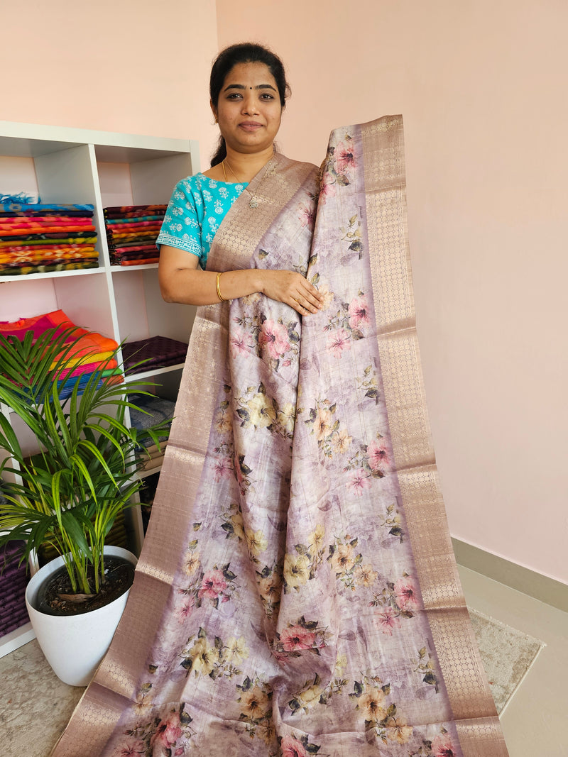 Semi Tussar with Classy Borders  - Lavender