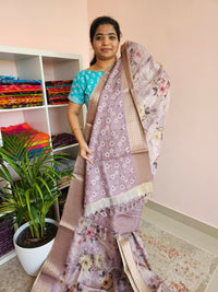 Semi Tussar with Classy Borders  - Lavender