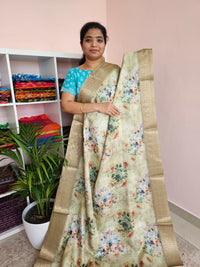 Semi Tussar with Classy Borders  - Green