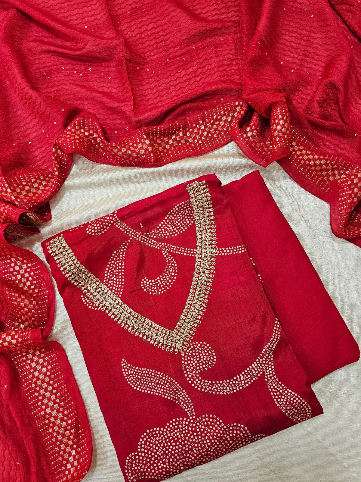 Modal Silk Unstitched Salwar - Red