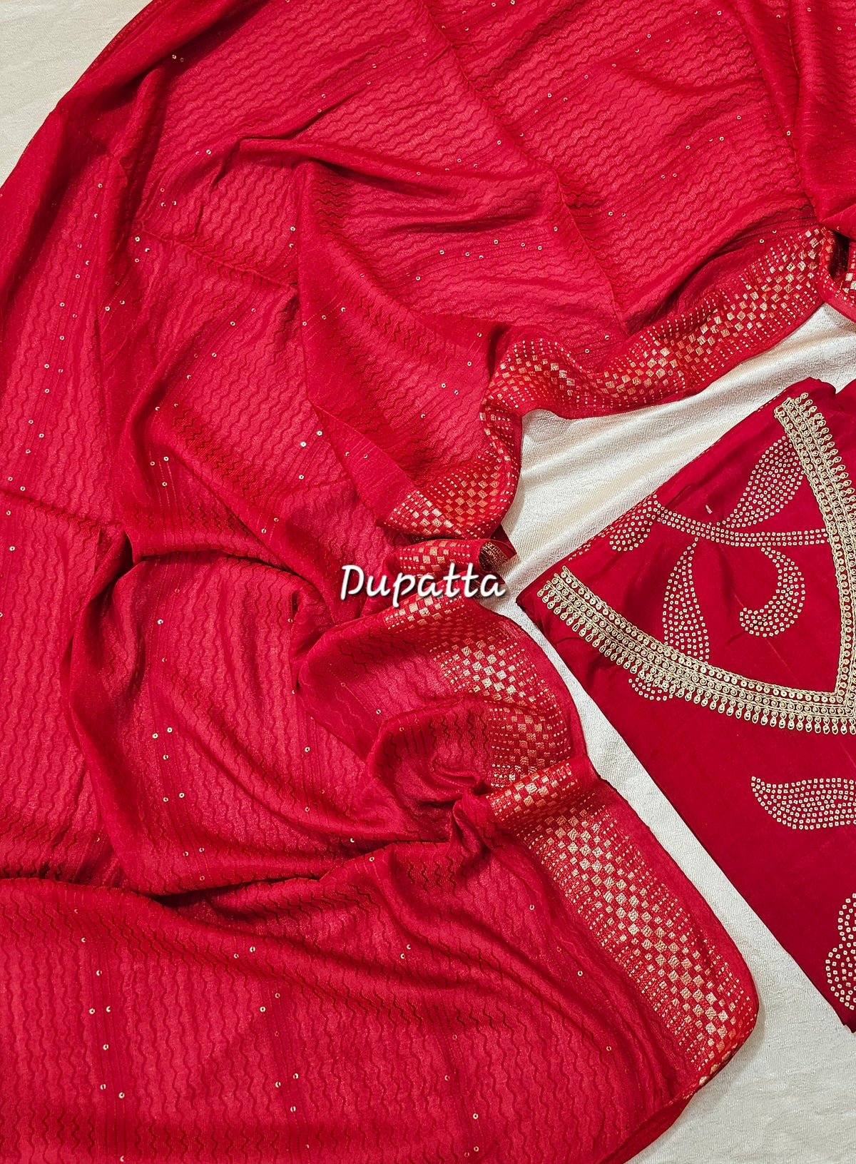 Modal Silk Unstitched Salwar - Red