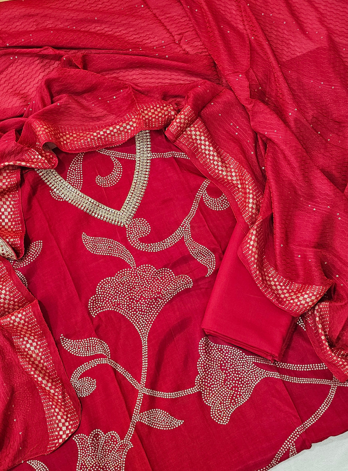 Modal Silk Unstitched Salwar - Red