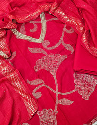 Modal Silk Unstitched Salwar - Red