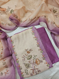 Linen Silk Bledned Tissue Unstitched Salwar Suit  - Lavender