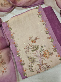 Linen Silk Bledned Tissue Unstitched Salwar Suit  - Lavender