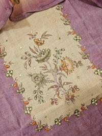 Linen Silk Bledned Tissue Unstitched Salwar Suit  - Lavender