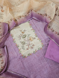 Linen Silk Bledned Tissue Unstitched Salwar Suit  - Lavender