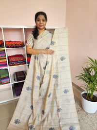 Soft Cotton with Weaving Floral Pattern  - Cream with Grey