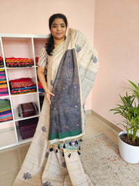 Soft Cotton with Weaving Floral Pattern  - Cream with Grey