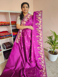 Semi Raw Silk with Emboridery - Magenta Pink