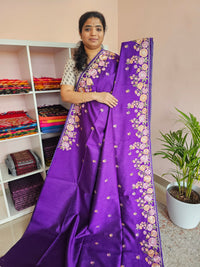 Semi Raw Silk with Emboridery -  Purple