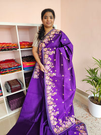 Semi Raw Silk with Emboridery -  Purple