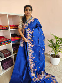Semi Raw Silk with Emboridery - Blue