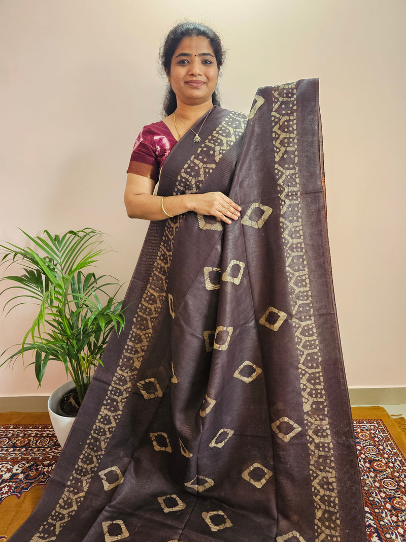 Bhagalpuri with Batik Print - Brown with Honey Brown