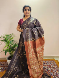Bhagalpuri with Batik Print - Brown with Honey Brown