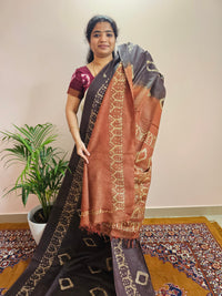 Bhagalpuri with Batik Print - Brown with Honey Brown