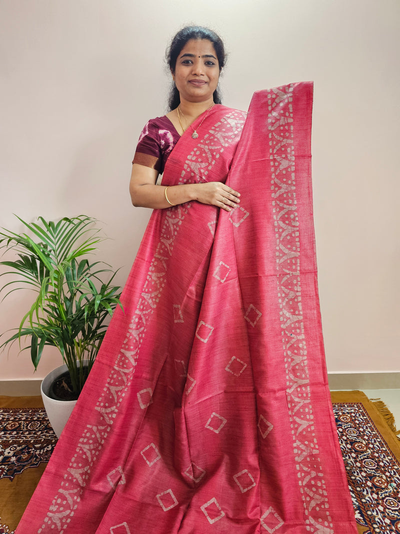 Bhagalpuri with Batik Print - Pink with Maroon