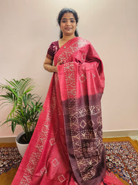 Bhagalpuri with Batik Print - Pink with Maroon
