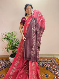 Bhagalpuri with Batik Print - Pink with Maroon