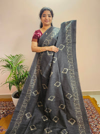 Bhagalpuri with Batik Print - Grey with Sea Green