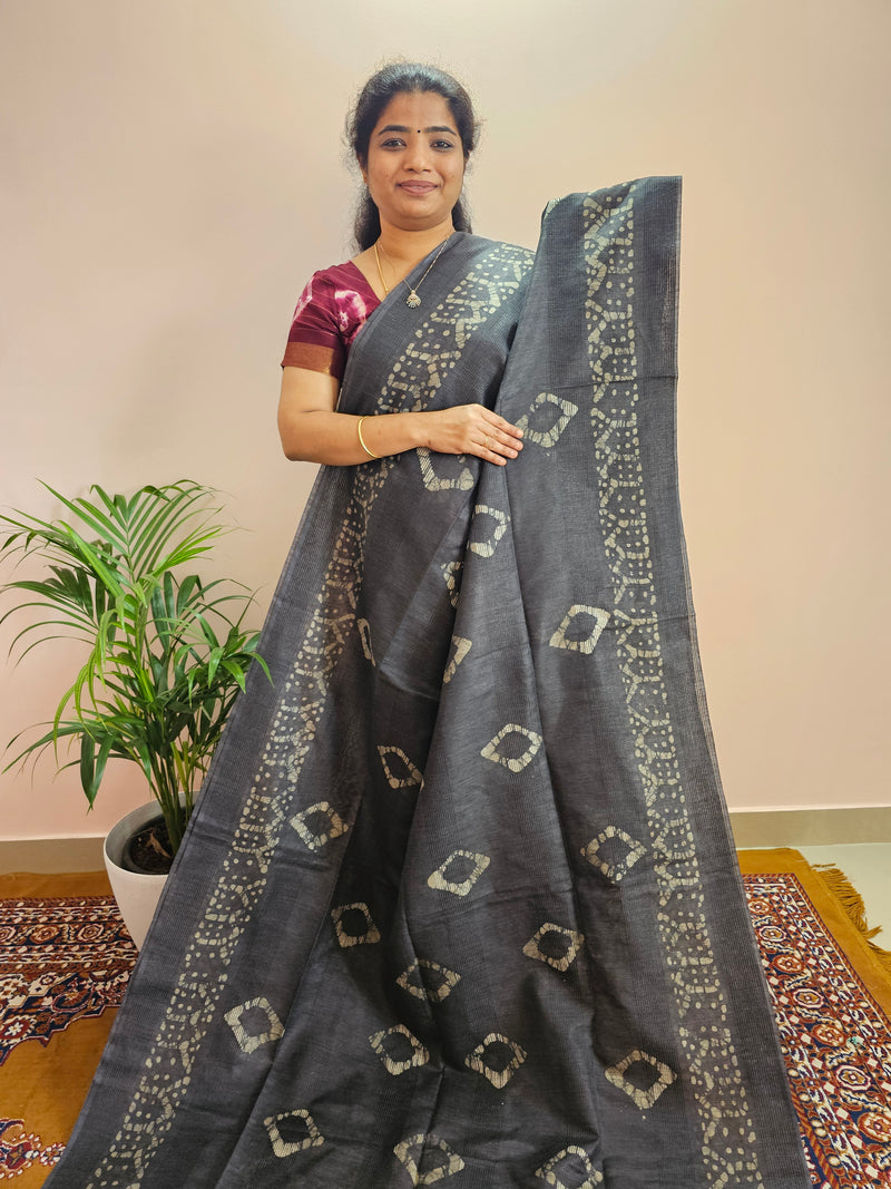 Bhagalpuri with Batik Print - Grey with Sea Green
