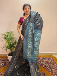 Bhagalpuri with Batik Print - Grey with Sea Green