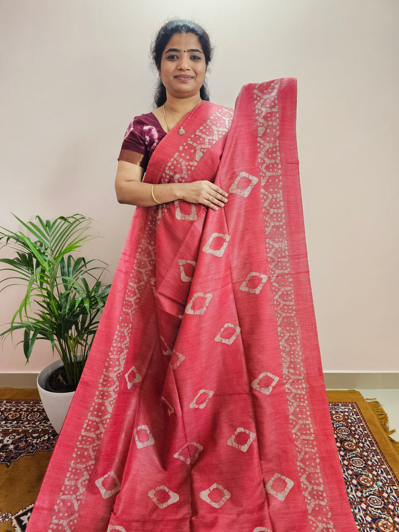 Bhagalpuri with Batik Print - Pink with Maroon
