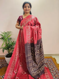 Bhagalpuri with Batik Print - Pink with Maroon
