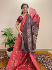Bhagalpuri with Batik Print - Pink with Maroon
