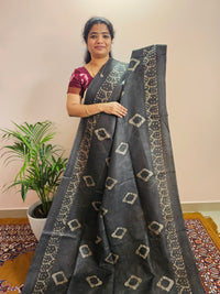 Bhagalpuri with Batik Print - Grey with Maroon