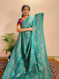 Bhagalpuri with Batik Print - Sea Green with Dark Blue